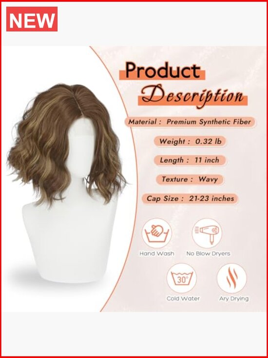11 Inch Short Bob Wig with Lace Front Soft Wavy Curly Synthetic Hair Heat